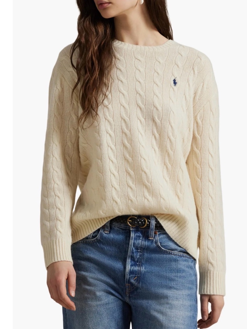 Ralph Lauren Ivory Cable-Knit Crewneck Sweater